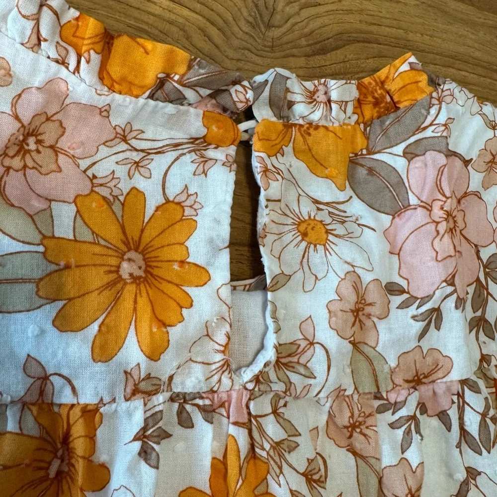 Lush Floral Dress Women’s Small Summer Dress 100% Cotton Orange Pink White - Picture 4 of 10